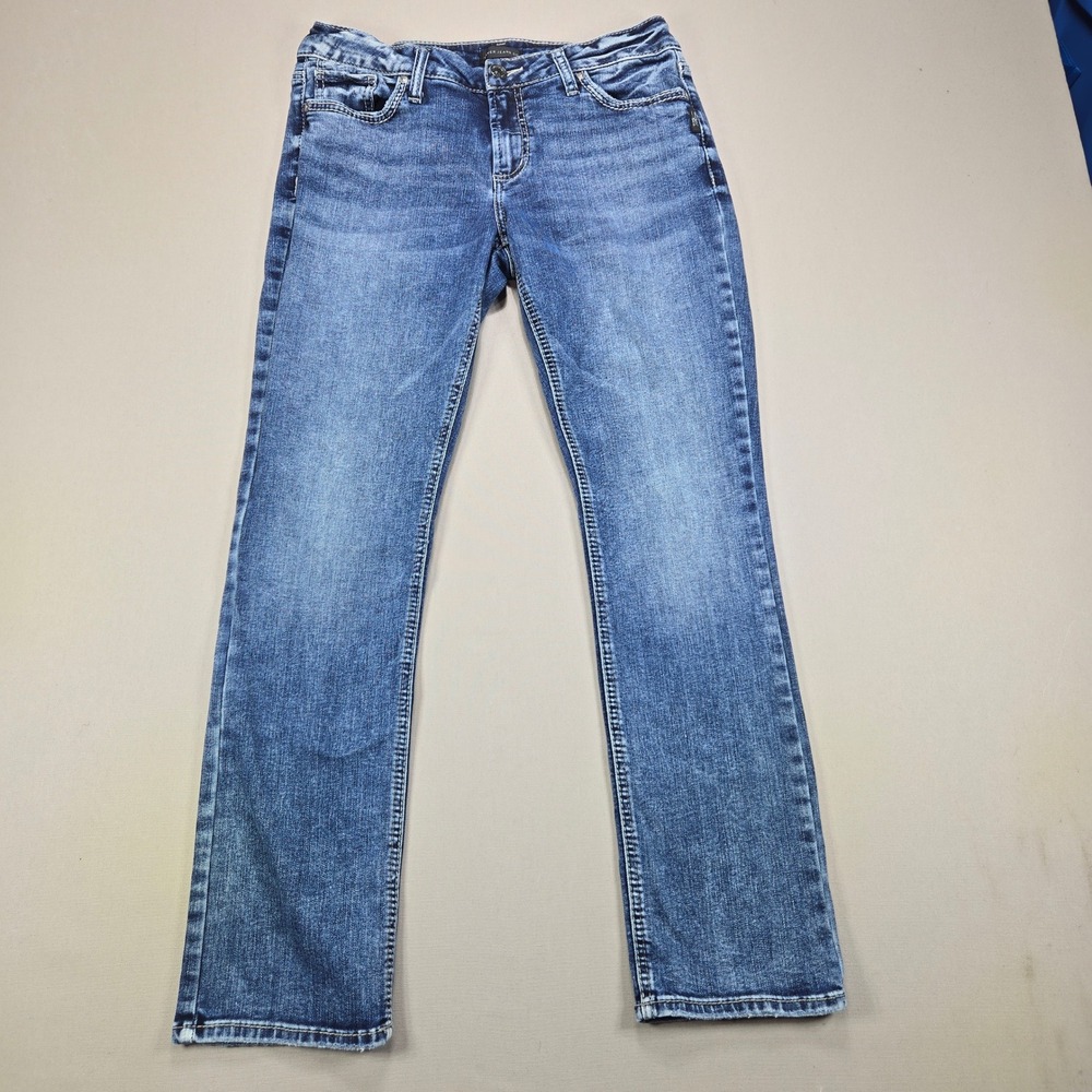 Silver‎ Jeans Suki Straight Leg L93413SSX293 Contrast Stitch Blue Womens W31 L30